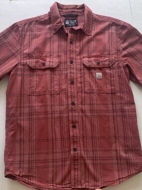 Carhartt Plaid Button Down Shirt Short Sleeve Loose Fit Workwear Red Sz M